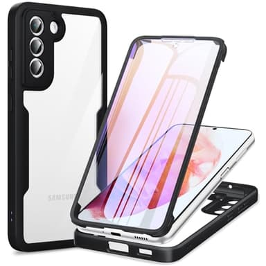 Phoona für Samsung Galaxy S21 5G Hülle, 360 Grad Robust Stoßfest Schutzhülle mit Eingebautem Displayschutz, Case Transparent Panzerhülle Handyhülle für Samsung S21, Schwarz