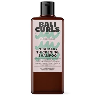 BALI CURLS Rosemary Thickening Shampoo – Stärkend mit Rosmarinöl, Biotin & Koffein – Veganes Volumen Shampoo für feines & dünnes Haar – Curly konform – 200ml