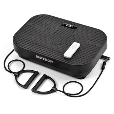meteor Vibrationsplatte – Fitnessgerät für Zuhause mit 120 Intensitätsstufen und 5 Programmen – 3 Trainingszonen – Massage‑ und Sportgerät mit Fernbedienung und Widerstandsbändern – bis 160 kg
