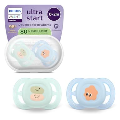 Philips Avent ultra start Schnuller – kiefergerecht geformtes Design, für Neugeborene, weicher, symmetrischer Silikonsauger, BPA-frei, mit Sterilisationsbehälter, 2er-Pack, SCF075/14