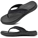 ONCAI Herren Flip Flops Sommer Sport Dusch Schwimmbad Strand Männer Zehentrenner Sandalen Badelatschen Mit Orthopädie Arch Support Gummifußbett Schwarz Größe 43