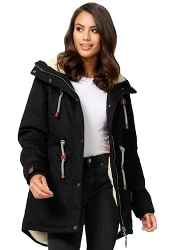 Navahoo Damen Winterjacke mit Teddyfell Winter Jacke warm gefüttert B991 [B991-Ireliaa-Schwarz-Gr.L]