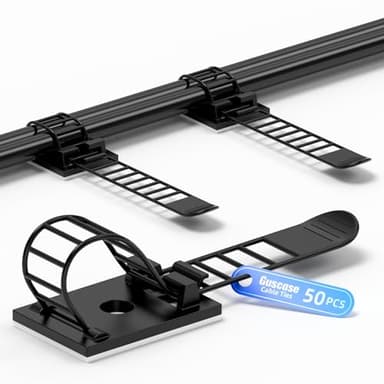 Guscase 50 Stück Kabelhalter Selbstklebend, Kleber Kabelhalter Schreibtisch Kabelmanagement Verstellbare Kabelbinder, Kabelführung Kabelschellen Kabelclips für Zuhause Büro und Werkstatt - Schwarz