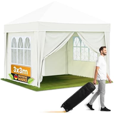 NATURIZ® Pavillon 3x3 Wasserdicht Stabil Winterfest und UV 50+ Schutz - Faltpavillon mit Seitenwänden - Pop Up Zelt für Garten, Camping, Märkte - Gartenpavillon (Beige, 3x3m)