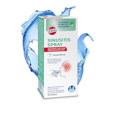 Ems Sinusitis Spray mit Eukalyptusöl/natürlich wirkendes Nasenspray bei Schnupfen und Nasennebenhöhlenentzündung / 15 ml