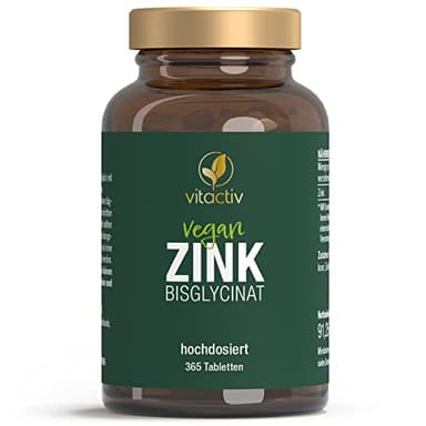 VITACTIV Zink 25 mg - Zink Tabletten mit Zinkbisglycinat - Für Immunsystem, Knochen, Haut, Haare, Nägel - Hochdosiert, Vegan, Hoch Bioverfügbar - Laborgeprüft, aus Deutschland - 365 Zinktabletten