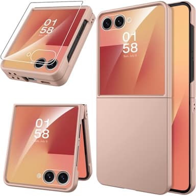 Miimall Handy Hülle für Samsung Z Flip 7 Slim Case mit Schutzglas, Induktives Laden Kompatibel, Militär rutschfest Griff Sturzschutz Bruchsicher Dünn Schutzhülle für Galaxy ZFlip7 Cover Thin Gold