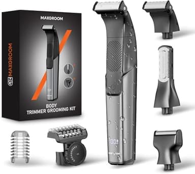 3-in-1 Körperrasierer Herren, MAXGROOM IPX6 Wasserdicht Trocken und Nass Intimrasierer Mann, Elektrisch Rasierer Trimmer für Körper und Intimbereich,Body Groomer Men mit Trimmaufsatz