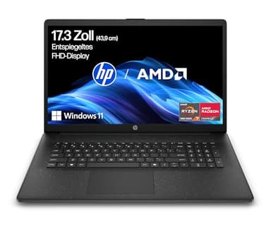 HP Laptop mit 17,3" FHD Display, AMD Ryzen 7 7730U, 16 GB DDR4 RAM, 512 GB SSD, AMD Radeon-Grafik, Windows 11, QWERTZ, Schwarz inkl. 25 GB Dropbox-Speicher für 12 Monate