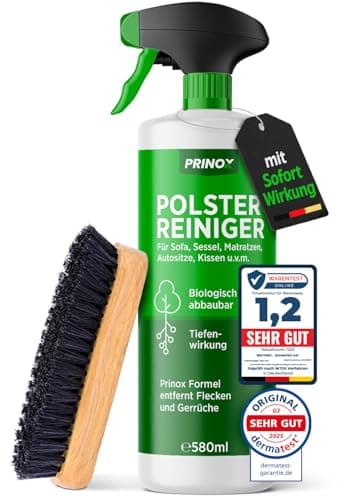 PRINOX Profi Polsterreiniger 500ml für Sofa, Auto, Sessel & Couch inkl. Bürste - Textilreiniger Konzentrat & Autositz Reiniger für alle Polstermöbel - Fleckenentferner Sofa aus Deutschland