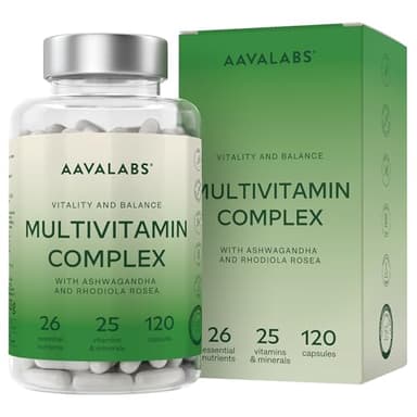Multivitamin Kapseln 25 Vitamin Komplex hochdosiert & Mineralien + Ashwagandha Rhodiola Rosea - Vitamine A-Z hochdosiert Mineralstoffe Komplex inkl Vit A, D3 K2, B12, C Zink Magnesium - 120 Kapseln