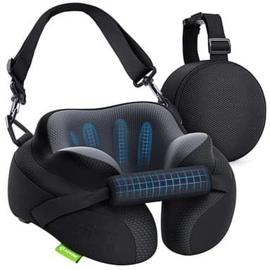 AUVON Nackenkissen Flugzeug mit Verstellbarer Kinnstütze, Reisekissen ergonomische 360° Stütze an Kopf & Nacken, Nackenhörnchen atmungsaktiv gegen Nackenverspannungen auf Reisen für Flugzeug Auto Zug