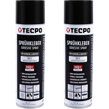 TECPO 1K Sprühkleber 2x 500ml Spray Kleber für Dachhimmel Schaumstoff, Wolkenhimmel und Akustikpaneele Klebespray transparent bis 110°C Hitzebeständig