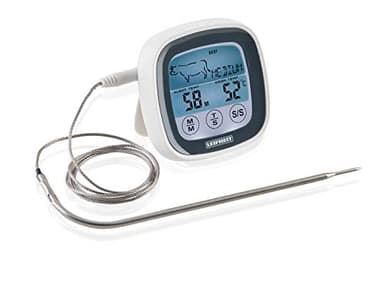 Leifheit digitales Bratenthermometer, Grillthermometer mit voreingestellten Garstufen und Timer, magnetisches Fleischthermometer für den Backofen, Thermometer inklusives Batterien, für perfektes Garen