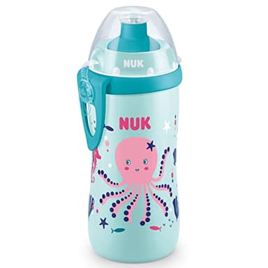 NUK Junior Cup Kinder Trinkflasche mit Chamäleon-Effekt | 18+ Monate | mit Farbwechsel | auslaufsicherer Trinklernbecher mit Push-Pull-Trinksauger | Clip & Schutzkappe | BPA-frei | 300 ml | blaugrün