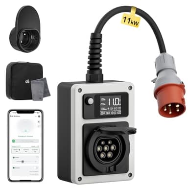 dé Mobile Wallbox 11kW 16A EV Charger mit CEE Stecker und Typ 2 Steckdose, 11kW Ladestation mit Stromzähler, RFID-Karte für ID.4 ID.5, Model Y, Model 3, e-up, e-tron und andere EV und PHEV