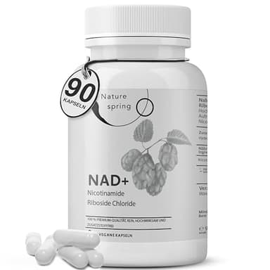 Nature spring® NAD Supplement Nicotinamide Riboside NAD+ 300mg Pro Kapsel - Laborgeprüft in Deutschland - 90 Kapseln für 3 Monate - Hochwertiges Nahrungsergänzungsmittel
