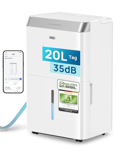Dreo Luftentfeuchter elektrisch, App & WLAN, 20L/24h, Raumentfeuchter leise 35dB, 40m²/100m³, Entfeuchter energiesparend, 3 Modi, 3,4L Tank, Wäschetrockner & 24h Timer, für Schlafzimmer & Bad & Keller
