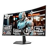 Minifire Curved Monitor 27 Zoll 100Hz, PC Bildschirm mit Lautsprecher -1500R FHD (1920 x 1080p) VA Panel, MPRT 1ms, sRGB110%, Less Blue Light, HDMI 1.4, Type-C 2.5W, unterstützt VESA - Schwarz