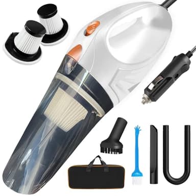 ELAORY Handstaubsauger für Auto mit HEPA & waschbarem Filter, 4,9m Kabel, 106W – Tragbarer 12V Staubsauger mit Zubehör für Innenreinigung, Asche und Haare (weiß)