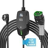 EVDANCE Ladekabel Typ 2 schuko 3.68KW [6.1m|6-16A] Tragbares Ladekabel EU Standard Schuko 2-Pin Ladegerät mit OLED Bildschirm für i3, e-Up, ID.3, ID.4, Zoe, fortwo, Kona