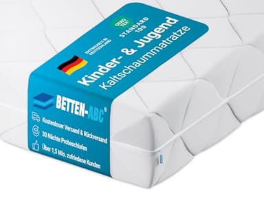 Betten-ABC - Matratze für Kinder & Jugendliche - 100x200 cm - Spezieller Härtegrad & Oeko-TEX-Zertifiziert - Optimale Hygiene Dank abnehmbarem & waschbarem Polyester-Bezug - Lieferung per Paket