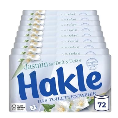 Hakle Toilettenpapier mit Jasminduft & Dekor - 72 Rollen, 3-lagiges Klopapier, 150 Blatt pro Rolle, WC Papier mit 60% recycelte Verpackung, FSC-zertifiziert