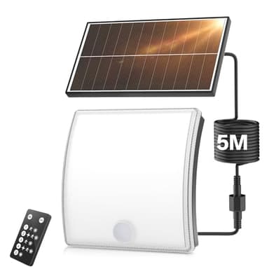 YICAIZI Solarlampen für Außen mit Bewegungsmelder,5 Modus solar wandleuchte aussen mit Fernbedienung,IP65 Wasserdicht,Einstellbarer Winkel solarlampen für Außen Wand für Garage, Garten, Hof,1 Stück