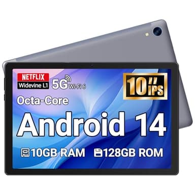Yicty Tablet 10 Zoll Android Tablet Octa Core 10 GB RAM 128 GB ROM 1280 * 800 HD IPS Touchscreen Dual Kamera WiFi 6 BT 5.3 5000 mAh Akku 2025(Grau)