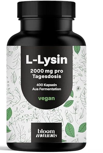 L-Lysin hochdosiert - 400 Kapseln mit 2000mg pures L Lysin pro Tagesportion. Aus pflanzlicher Fermentation - Kapseln - Vegan und produziert in Deutschland - Verpackung kann variieren Laborgeprüft