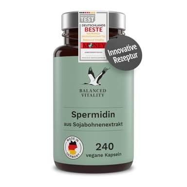 Spermidin Kapseln aus nährstoffreichem Sojabohnenextrakt - 240 vegane Kapseln für 2 Monate - Laborgeprüft - Balanced Vitality