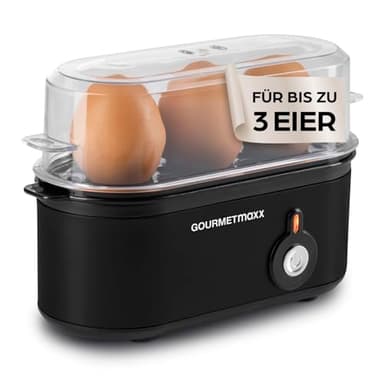 GOURMETmaxx Eierkocher für 3 Eier | Egg Boiler mit Eierstecher im Messbecher | Egg Cooker – 3 Härtegrade für deinen Eierbecher | Design Eierkocher klein – spülmaschinenfeste Teile