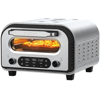 ZACHVO Pizzaofen Elektrisch – 450 °C für 90 Sek. Pizza, 5 Programme + DIY, LED Touchscreen & Drehregler, inkl. Pizzastein 32 cm, Pizzaschieber & Rezeptbuch, Edelstahl, Schwarz