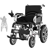 VOCIC V56 Rollstuhl Elektrisch Faltbar Leicht,30KM Elektrischer Rollstuhl bis 150KG,Outdoor Elektrorollstuhl mit 40CM Gummi Luftbereifung für all Gelände,Leicht zu transportieren (Silber)