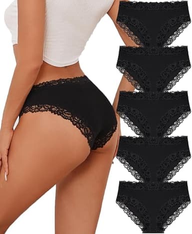 FINETOO 5er Pack Unterhosen Damen Baumwolle Unterwäsche Frauen Brazilian Slip Baumwoll Spitze Underwear Soft Hipster Sexy Panties Atmungsaktiv Pantys Unterhose Mehrpack S-XL,M