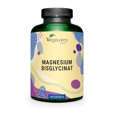 Magnesium Bisglycinat Kapseln hochdosiert | 365 Kapseln | 400 mg elementares Magn. pro Tag | Laborgeprüft & Vegan | Ohne Füll- und Zusatzstoffe | Deutsche Produktion von Vegavero®