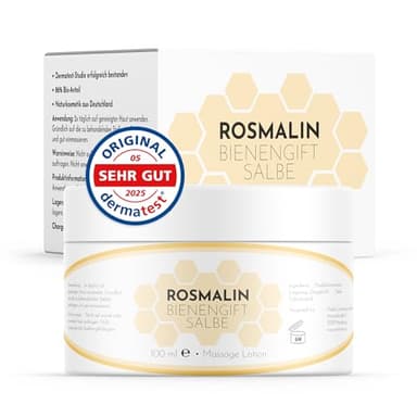 Rosmalin® Bienengiftsalbe hochdosiert - Aus Deutschland - Balsam - Bienengift Creme (kühlend & wärmend) - Natürliche Bienengift+Salbe mit Kräutern - Ayurveda, 100 ml