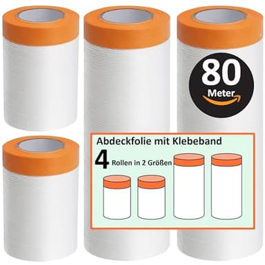 ZWERKZEUG Insgesamt 80 meter Abdeckfolie mit Klebeband Maler Abdeckfolie - Goldband Tape-Abdeckfolien Malerfolien (4 Rollen)