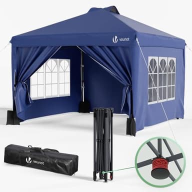 VOUNOT Pavillon 3x3m Wasserdicht Stabil Winterfest, Pop Up Faltpavillon mit 4 Seitenteilen und 5 Sandsäcke, Faltbar Partyzelt Gartenzelt Gartenpavillon inkl. Tasche, Glau