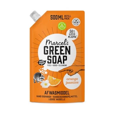 Marcel's Green Soap - Spülmittel Nachfüllpackung Orange & Jasmin - Geschirrspülmittel nachfüllpack - Umweltfreundlich - Vegan - 97% Biologisch abbaubar - 500 ml