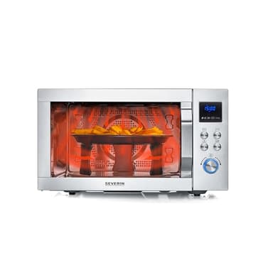 SEVERIN 4-in-1 Mikrowelle „Crispy Wave“, Heißluft-Funktion bis 230°C, Heißluftfritteuse, Mikrowelle, Backofen & Grill, 95 min Timer, max. 2150 W Leistung, 25L, Silber/Edelstahl, MW 7982