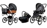 BabyLux Kinderwagen 3in1 mit Autositz für Kleinkinder – Kinderwagen für Neugeborene und Kleinkinder –– Baby Neugeborenen Kinderwagen – 59x105x125cm – Max 15kg – White Dots Silver Frame