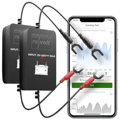 Lescars Batteriewächter 48V: 2er-Set Kfz-Batterie-Wächter mit BT, App, für Batt. mit 6-48 Volt (Batterietester Batterieprüfer, Akku Tester, Ladegeräte Autobatterien)