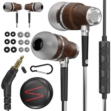 Symphonized in ear kopfhörer mit kabel und mikrofon, premium noise cancelling, 8-mm-bass, 3D-sound aus bubinga-holz, für mobilgeräte, pcs, tablets