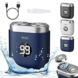 TBLMPNE Mini Rasierer Herren Elektrisch, 2 in 1 Kabellos, Rotationsrasierer für Gesicht, Nass und Trocken, IPX7 Wasserdicht, Schwebender Doppelring-Scherkopf, Automatische Schleiftechnologie, Blau