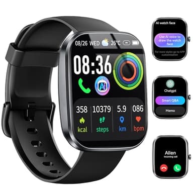 uaue Smartwatch Herren Damen, 1.91" Smart Watch mit Bluetooth Anrufen/ChatGPT-AI, 110+ Sportmodi Fitnessuhr mit Herzfrequenz/Schlafmonitor/Schrittzähler, IP68 Wasserdicht Sportuhr für Android iOS