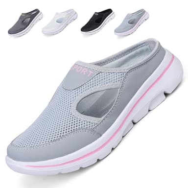 Acfoda Slip On Hausschuhe Damen Leichte Atmungsaktive Pantoletten Pantoffeln Sommer Frauen Outdoor Sports Freizeit Walking Schuhe Low Top mit Antirutsch Foam Sohle Grau 38