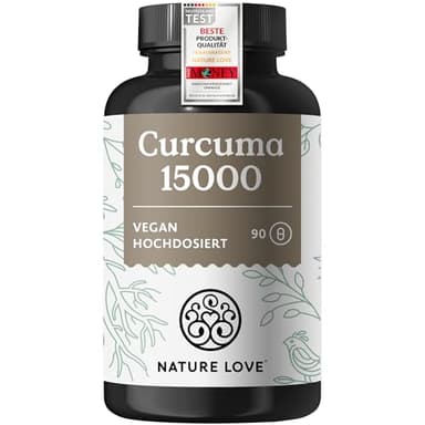 NATURE LOVE® Curcuma 15000 - Kurkuma Kapseln - 9 Monate Reichweite - hochdosiert 95% Curcumin pro Kapsel - mit schwarzem Pfeffer - vegan, laborgeprüft & in Deutschland produziert
