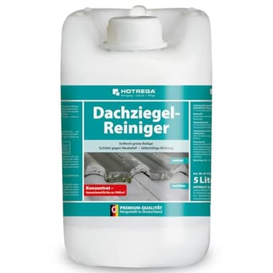 HOTREGA Dachziegel Reiniger Konzentrat 5 Liter | Langzeitschutz gegen Grünbelag, Algen | Selbsttätig, materialschonend | Säurefrei, chlorfrei