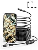 Endoskopkamera mit Licht, Ferdiiz 1920P HD Doppellinse Rohrkamera mit 8+1 LED, Wasserdichtes IP67 Inspektionskamera, Kein WLAN Erforderlich Kanal-Kamera für Android & iOS, Tablet - 16.4 ft/5 m